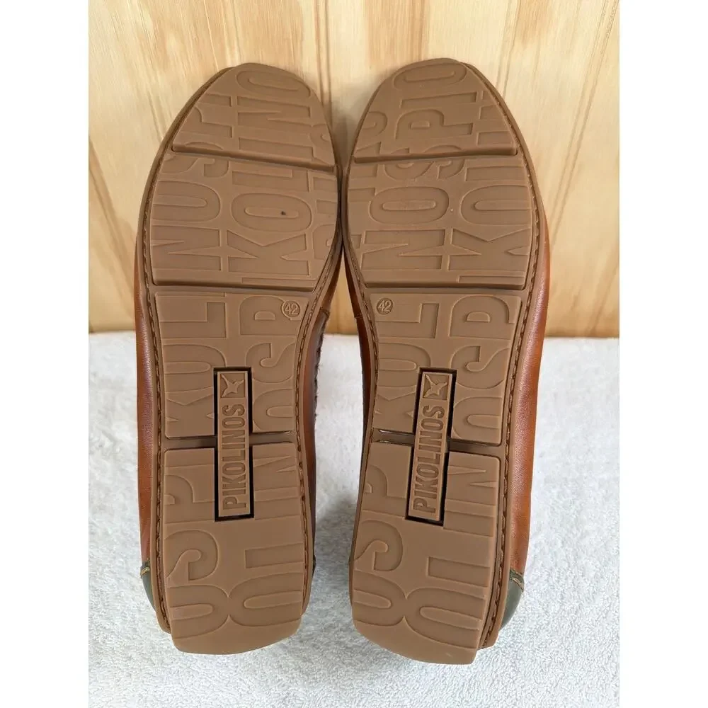Pikolinos Conil Men's Perforated Leather Loafers Brandy Brown Green EU42/US8.5